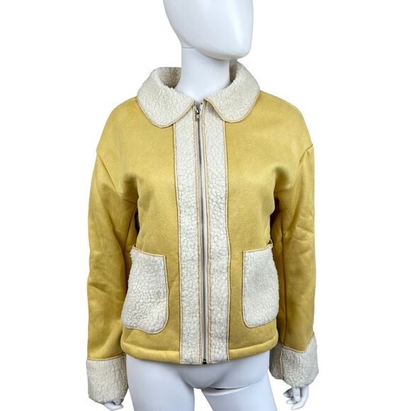 CIDER Faux Sherpa Patchwork Oversized Yellow Jacket - Picture 8 of 12